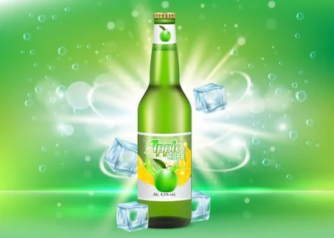 Apple cider bottle package vector realistic mockup Stock Illustration