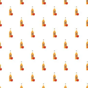 Apple cider bottle seamless pattern with red fruit Stock Illustration