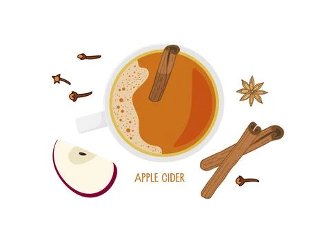 Apple Cider. Decorative vector illustration for menu. Warm beverage mug with Stock Illustration