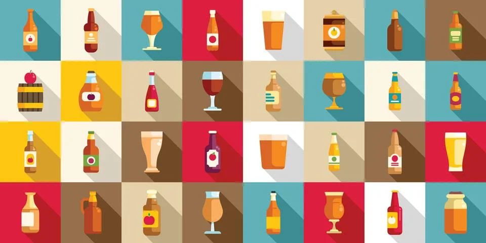 Apple cider icons set flat vector. Splash fruit drink イラスト素材