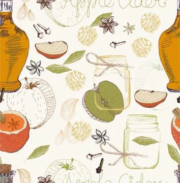 Apple cider seamless background Stock Illustration