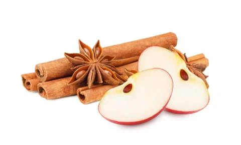Apple with cinnamon isolated on white background. Stock Photos
