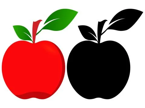 Apple clipart design. Doodle apple with green leaf vector art and another f.. Stock Illustration