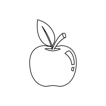 Apple Coloring Book Vector. Line art of fruit with a leaf Black and White Stock Illustration