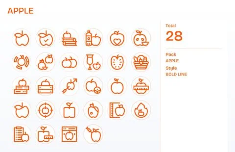 Apple Comprehensive Vector Bundle with 28 Detail Enhanced Bold Line 256x256.. Stock Illustration