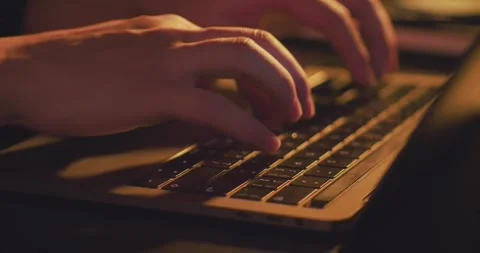 Apple computer keyboard typing and typing work overtime at night Stock Footage 273438864