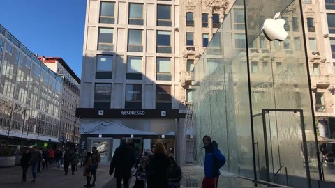 Apple Computer Store, Liberty Square, Milan, Italy Stock Footage 121643629