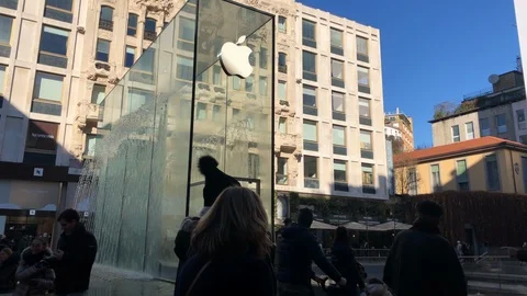 Apple Computer Store, Liberty Square, Milan, Italy Stock Footage 121644988