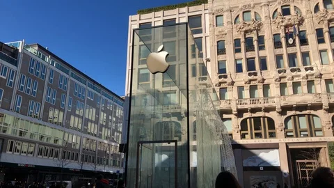 Apple Computer Store, Liberty Square, Milan, Italy Stock Footage 121645111