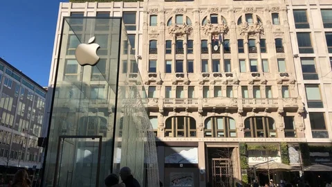 Apple Computer Store, Liberty Square, Milan, Italy Stock Footage 121647463