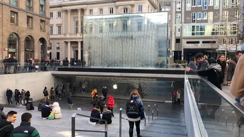 Apple Computer Store, Liberty Square, Milan, Italy Stock Footage 121647494