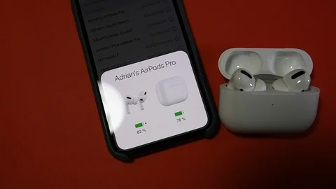 Apple Computers AirPods Pro pairing Bluetooth with iPhone Stock-Footage 119021167