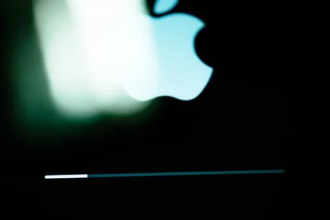 Apple Computers logotype logo loading bar green tones 写真素材