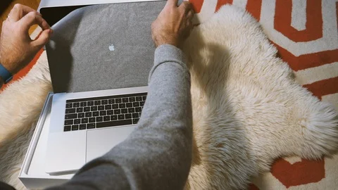 Apple Computers MacBook Pro laptop installation software of new laptop Stock Footage 100431655