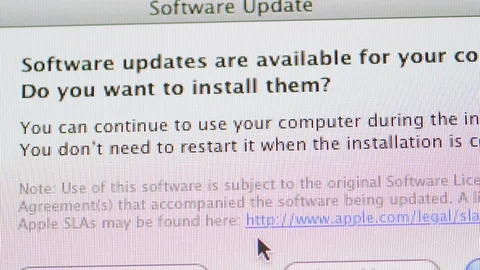 Apple Computers MacOS 10.6.8 update seen on iMac pro computer Stock Footage 99138350