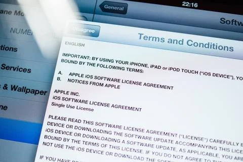 Apple Computers Terms and Conditions on iOS device during update Stock Photos