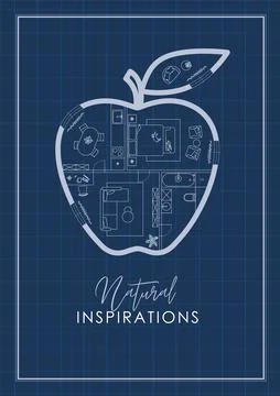 Apple construction drawing blue Stock Illustration