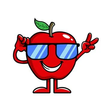 Apple cool eyeglass cartoon vector Stock Illustration