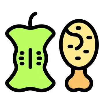 Apple core and chicken leg bone representing food waste and healthy eating .. Ilustración de archivo