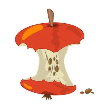Apple core isolated on white background. Red apple stump with seeds icon. Stock Illustration