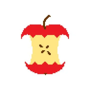 Apple core pixel art isolated on white background Illustrazione stock