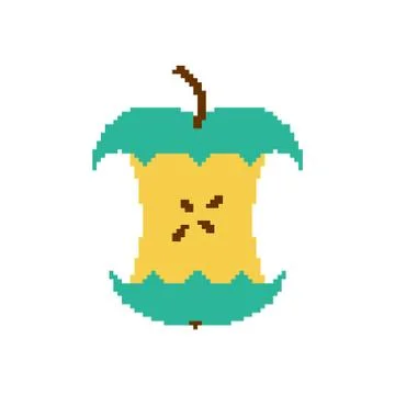 Apple core pixel art isolated on white background Illustrazione stock