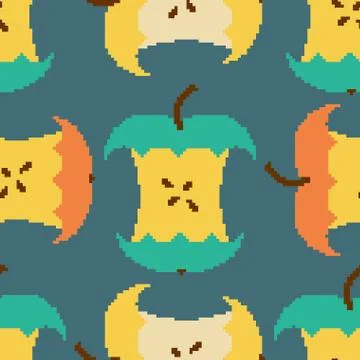 Apple core pixel art seamless pattern. pixelated Fruit background. Retro te.. Illustrazione stock