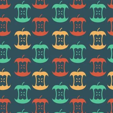 Apple core seamless pattern.  Fruit trash ornament. Rubbish background. gar.. 库存插图