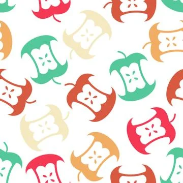 Apple core seamless pattern.  Fruit trash ornament. Rubbish background. gar.. 库存插图