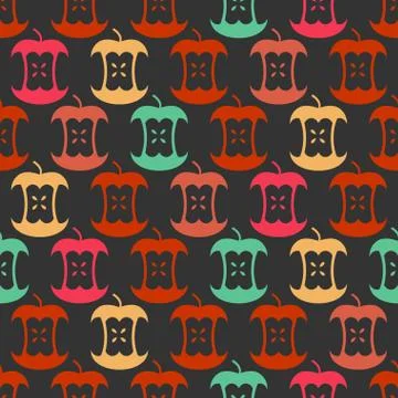 Apple core seamless pattern.  Fruit trash ornament. Rubbish background. gar.. 库存插图
