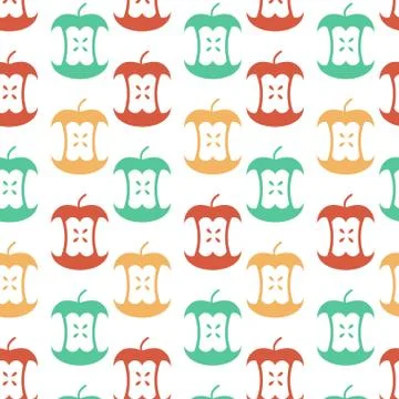 Apple core seamless pattern.  Fruit trash ornament. Rubbish background. gar.. 库存插图