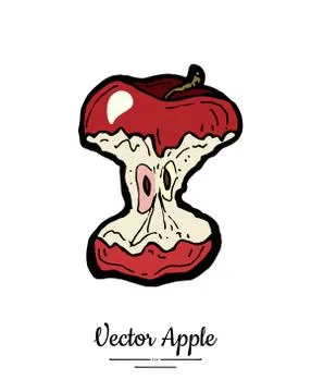 Apple core vector isolated. Red fruit hand drawn illustration. Trendy food ve Stock Illustration