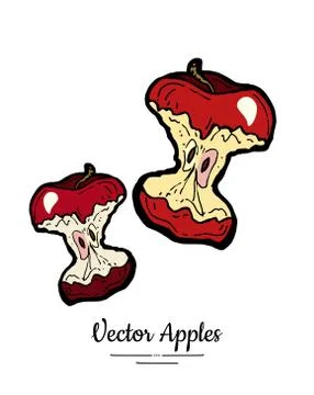 Apple cores vector isolated. Red fruit hand drawn illustration. Trendy food v Stock Illustration