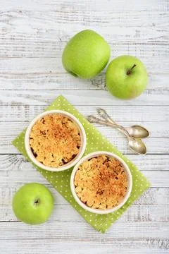 Apple crumble in small baking dish 스톡 사진