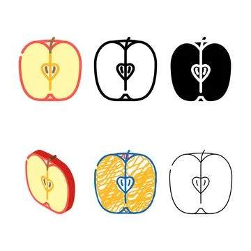 Apple cut in set half color icon vector Stock Illustration