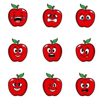 Apple cute set cartoon vector expression Stock Illustration