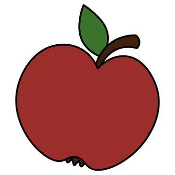 Apple. Delicious red fruit with green leaves. Juicy fruit from an apple tree. Stock Illustration