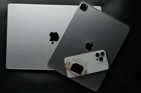 Apple devices back rear view Stock Photos