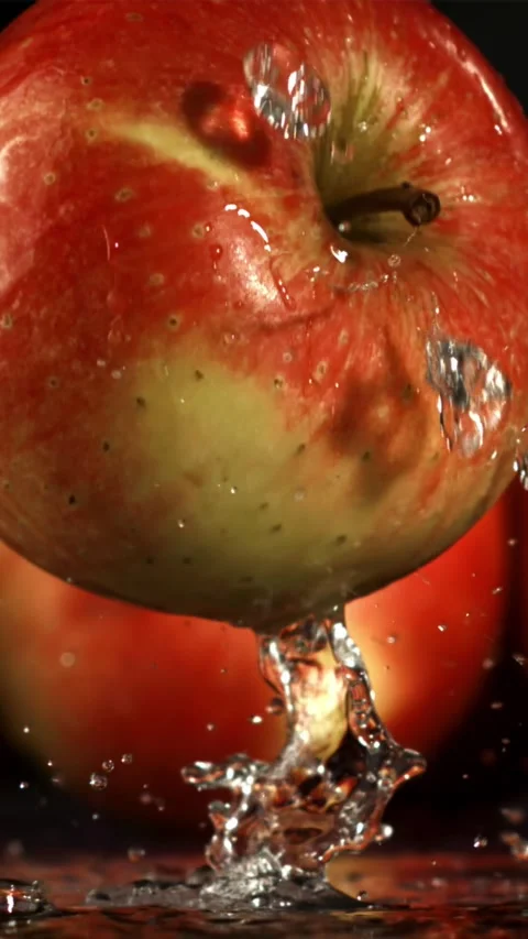 Apple fall on the table. Filmed is slow motion 1000 fps Stock Footage 335313211