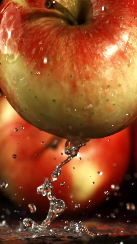 Apple fall on the table. Filmed is slow motion 1000 fps Stock Footage 335317984