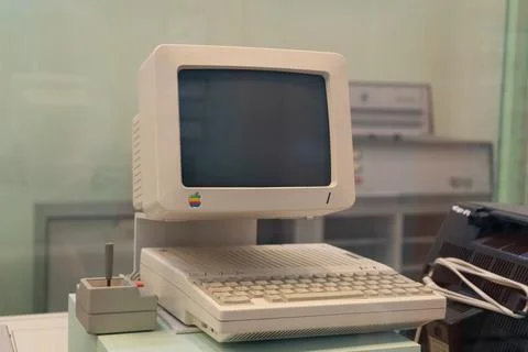 APPLE first computer. Old display, keyboard and Poland, Warsaw - July 28, 202 Stock Photos