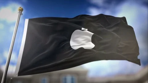 Apple Flag Waving Slow Motion 3D Rendering Blue Sky Background - Editorial .. Stock Footage 75677824