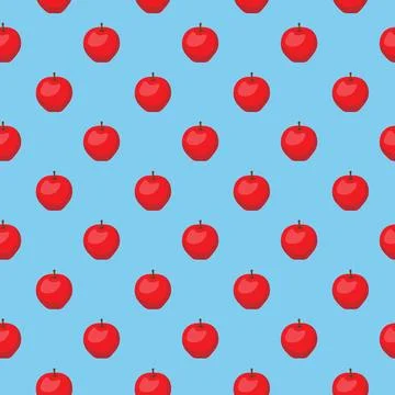 Apple flat seamless pattern on blue background. Stock Illustration