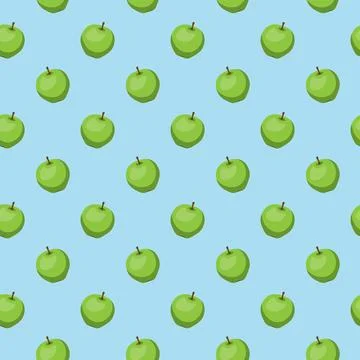 Apple flat seamless pattern on blue background. Illustrazione stock