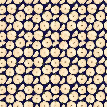 Apple flat seamless pattern on blue background. Stock Illustration