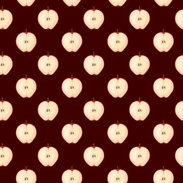 Apple flat seamless pattern on brown background. Stock Illustration