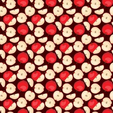 Apple flat seamless pattern on brown background. Stock Illustration