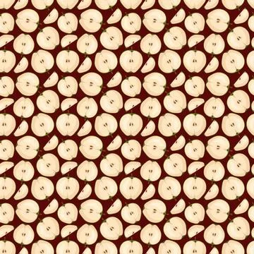 Apple flat seamless pattern on brown background. Stock Illustration