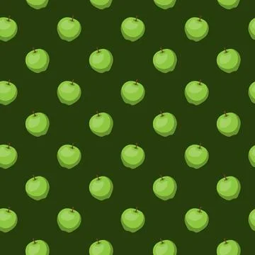 Apple flat seamless pattern on green background. Stock Illustration