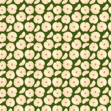 Apple flat seamless pattern on green background. Stock Illustration